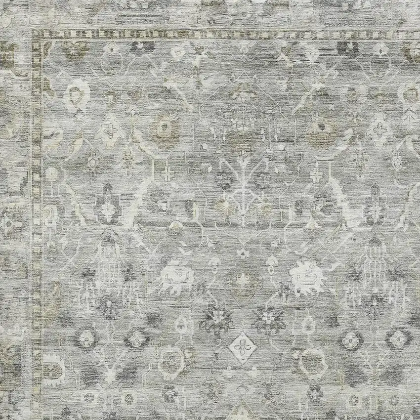 Pewter And Ivory Oriental Washable Area Rug With UV Protection Photo 2