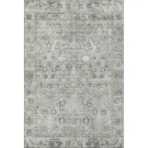 Photo of Pewter And Ivory Oriental Washable Area Rug With UV Protection
