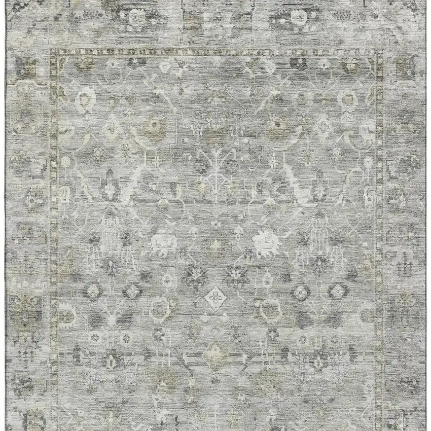 Pewter And Ivory Oriental Washable Area Rug With UV Protection Photo 3