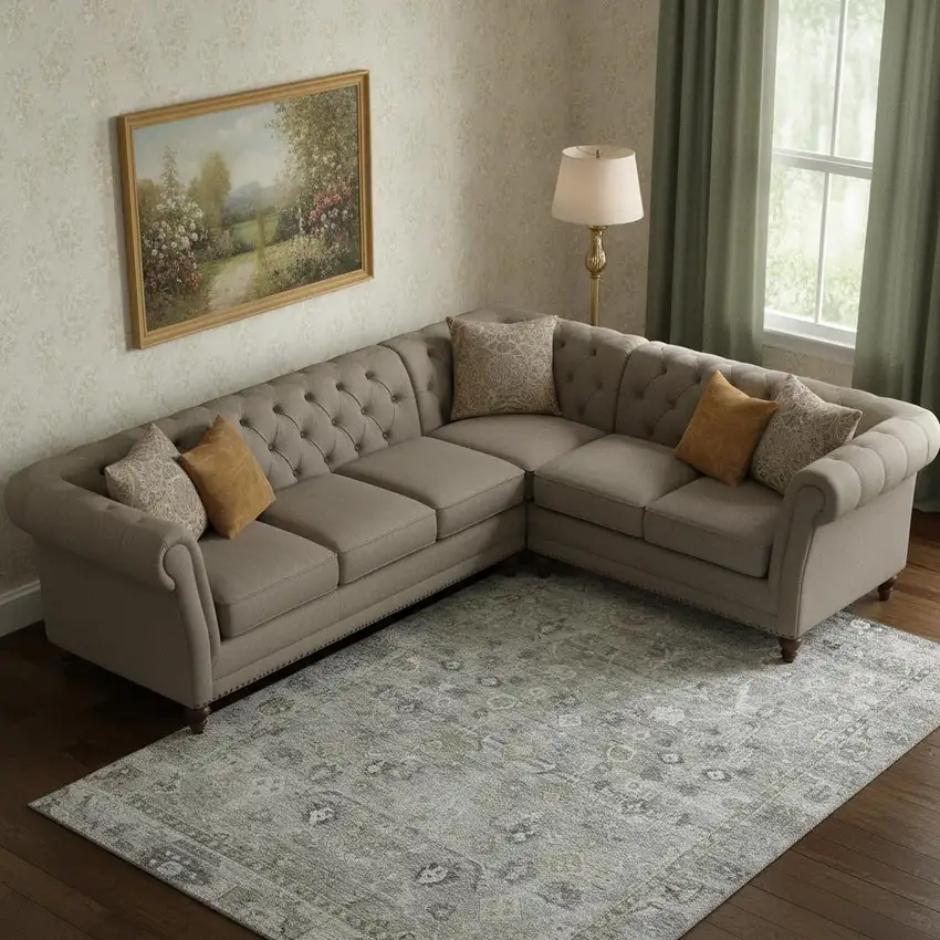 Pewter And Ivory Oriental Washable Area Rug With UV Protection Photo 2