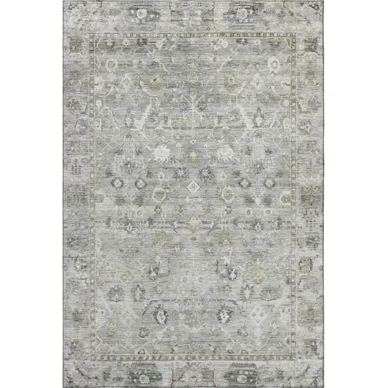 Pewter And Ivory Oriental Washable Area Rug With UV Protection Photo 3