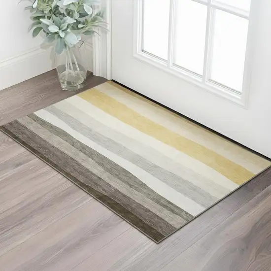 Pewter And Ivory Striped Washable Area Rug With UV Protection Photo 2