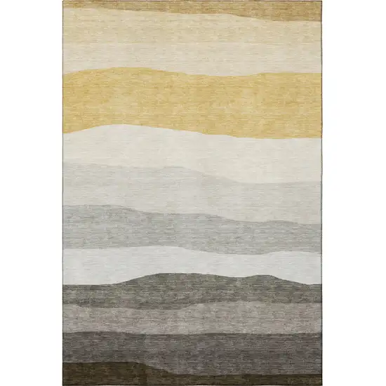 Pewter And Ivory Striped Washable Area Rug With UV Protection Photo 4