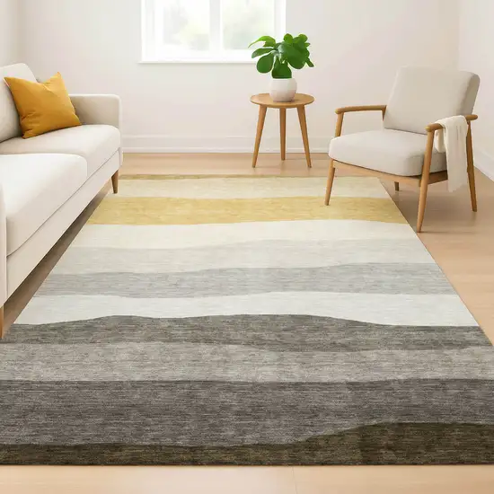 Pewter And Ivory Striped Washable Area Rug With UV Protection Photo 6