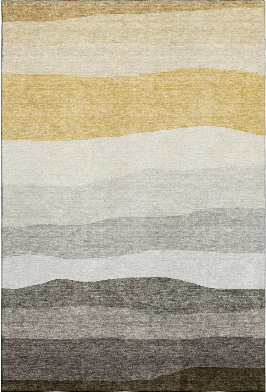 Pewter And Ivory Striped Washable Area Rug With UV Protection Photo 1