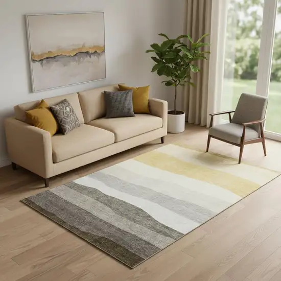 Pewter And Ivory Striped Washable Area Rug With UV Protection Photo 2