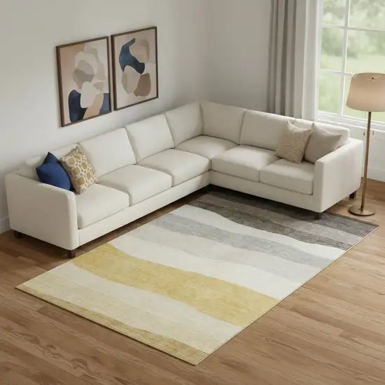 Pewter And Ivory Striped Washable Area Rug With UV Protection Photo 2