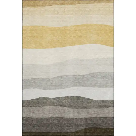 Pewter And Ivory Striped Washable Area Rug With UV Protection Photo 1
