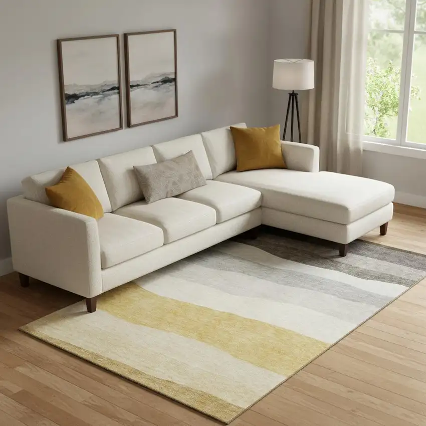 Pewter And Ivory Striped Washable Area Rug With UV Protection Photo 2