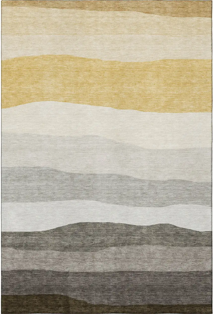 Pewter And Ivory Striped Washable Area Rug With UV Protection Photo 4