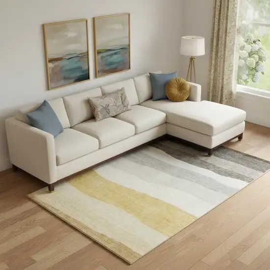 Pewter And Ivory Striped Washable Area Rug With UV Protection Photo 2