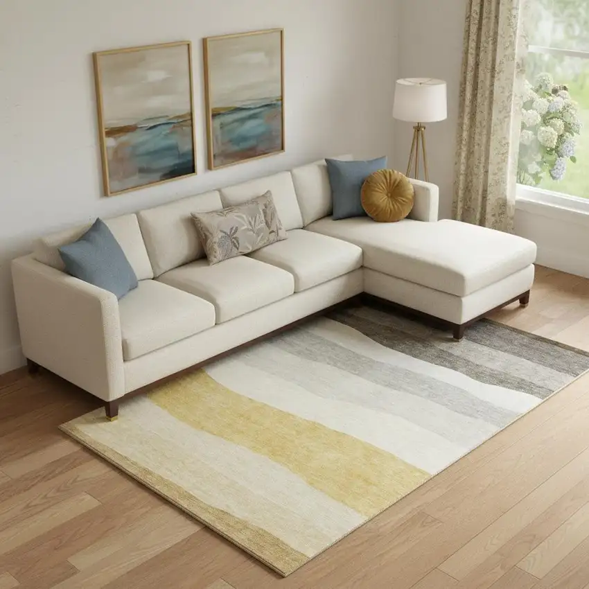 Pewter And Ivory Striped Washable Area Rug With UV Protection Photo 2