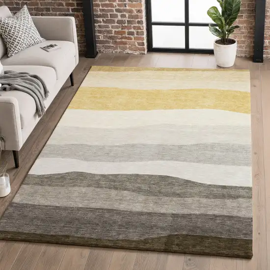 Pewter And Ivory Striped Washable Area Rug With UV Protection Photo 5