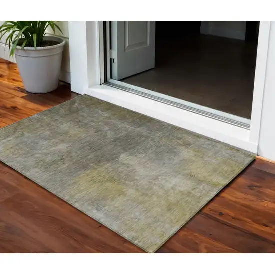 Pewter And Light Yellow Abstract Washable Indoor Outdoor Area Rug Photo 1