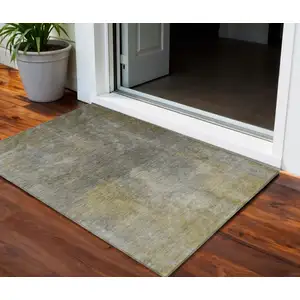 Photo of Pewter And Light Yellow Abstract Washable Indoor Outdoor Area Rug