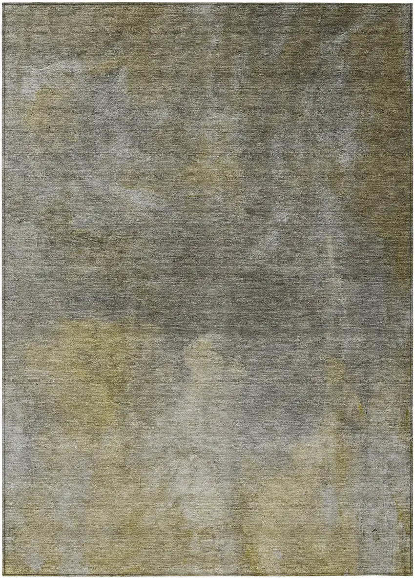 Pewter And Light Yellow Abstract Washable Indoor Outdoor Area Rug Photo 2