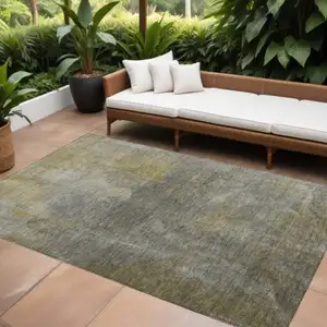Photo of Pewter And Light Yellow Abstract Washable Indoor Outdoor Area Rug