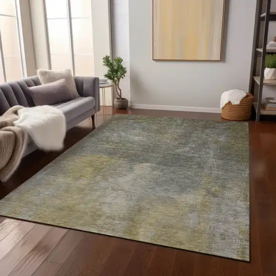 Pewter And Light Yellow Abstract Washable Indoor Outdoor Area Rug Photo 9
