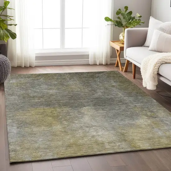 Pewter And Light Yellow Abstract Washable Indoor Outdoor Area Rug Photo 8