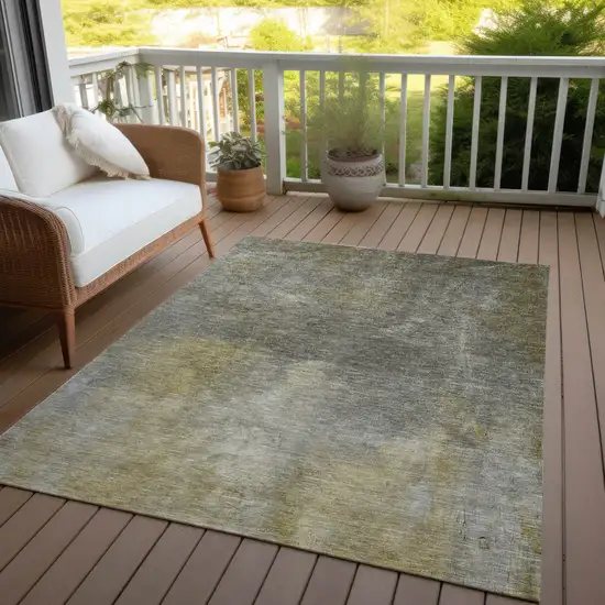 Pewter And Light Yellow Abstract Washable Indoor Outdoor Area Rug Photo 7