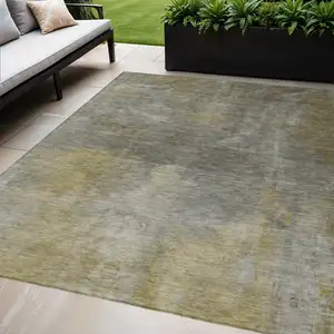 Photo of Pewter And Light Yellow Abstract Washable Indoor Outdoor Area Rug