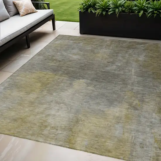 Pewter And Light Yellow Abstract Washable Indoor Outdoor Area Rug Photo 1