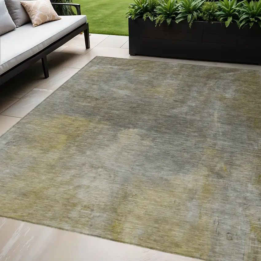 Pewter And Light Yellow Abstract Washable Indoor Outdoor Area Rug Photo 1