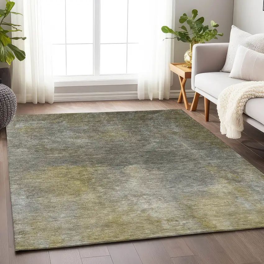 Pewter And Light Yellow Abstract Washable Indoor Outdoor Area Rug Photo 8