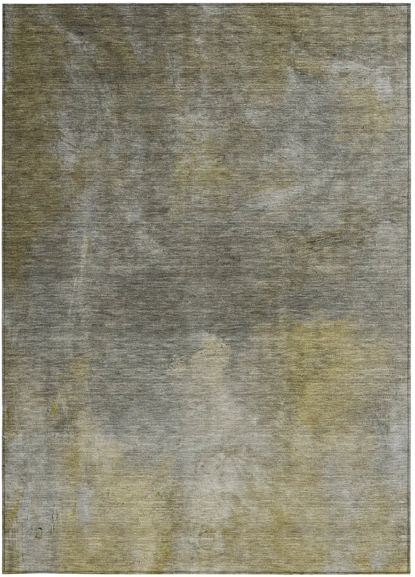 Pewter And Light Yellow Abstract Washable Indoor Outdoor Area Rug Photo 6