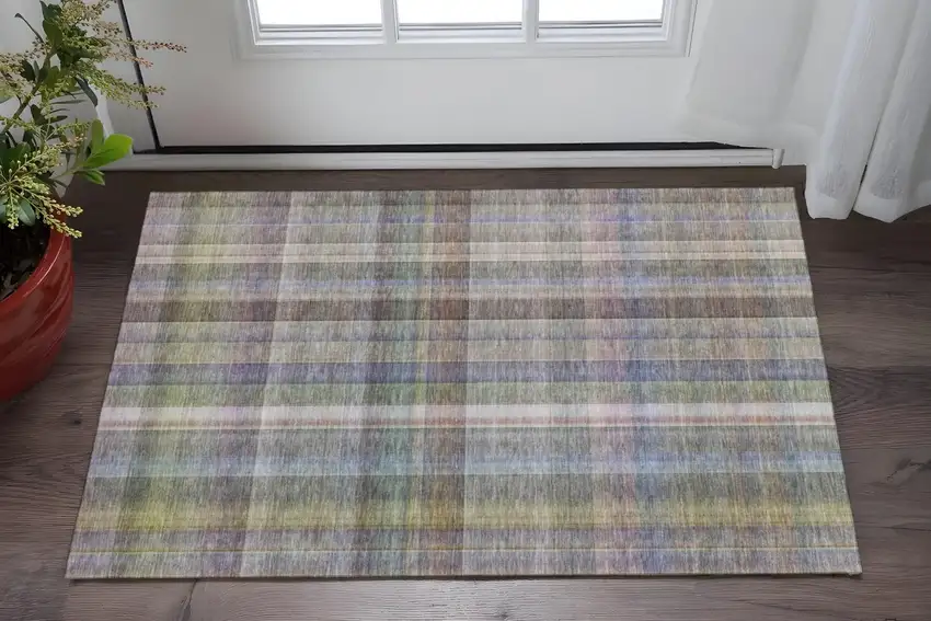 Pewter And Purple Plaid Washable Area Rug With UV Protection Photo 2