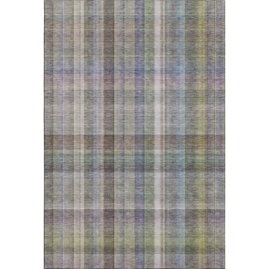 Pewter And Purple Plaid Washable Area Rug With UV Protection Photo 1