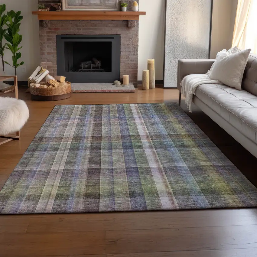 Pewter And Purple Plaid Washable Area Rug With UV Protection Photo 6