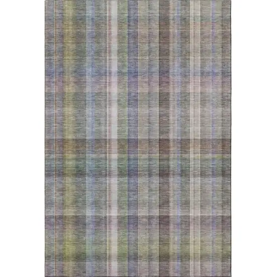 Pewter And Purple Plaid Washable Area Rug With UV Protection Photo 4