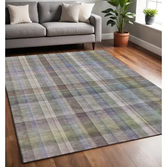 Pewter And Purple Plaid Washable Area Rug With UV Protection Photo 2