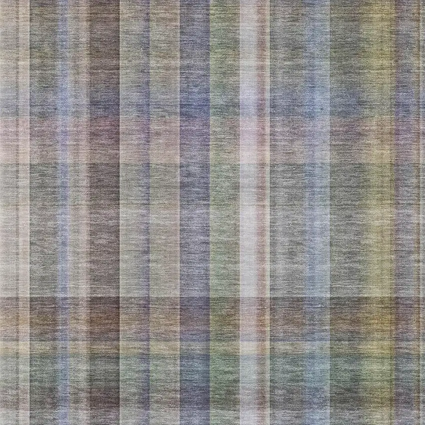 Pewter And Purple Plaid Washable Area Rug With UV Protection Photo 3