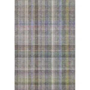 Photo of Pewter And Purple Plaid Washable Area Rug With UV Protection