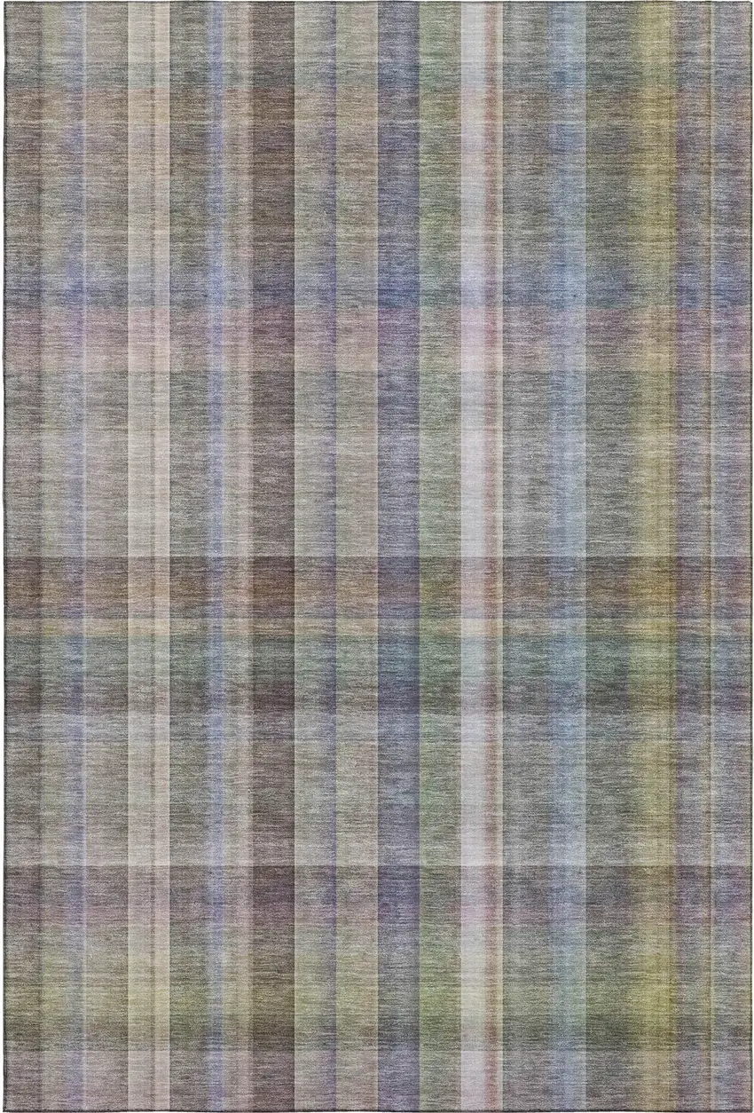 Pewter And Purple Plaid Washable Area Rug With UV Protection Photo 1