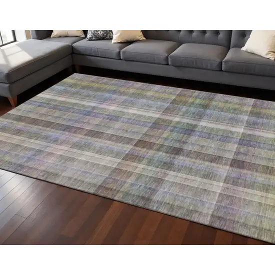 Pewter And Purple Plaid Washable Area Rug With UV Protection Photo 2