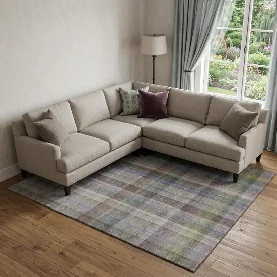 Pewter And Purple Plaid Washable Area Rug With UV Protection Photo 1