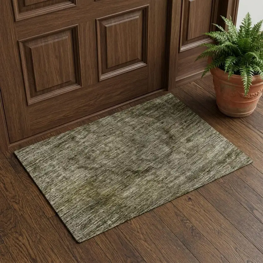 Pewter And Silver Abstract Washable Area Rug With UV Protection Photo 1