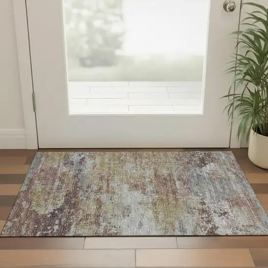Pewter And Silver Abstract Washable Area Rug With UV Protection Photo 2