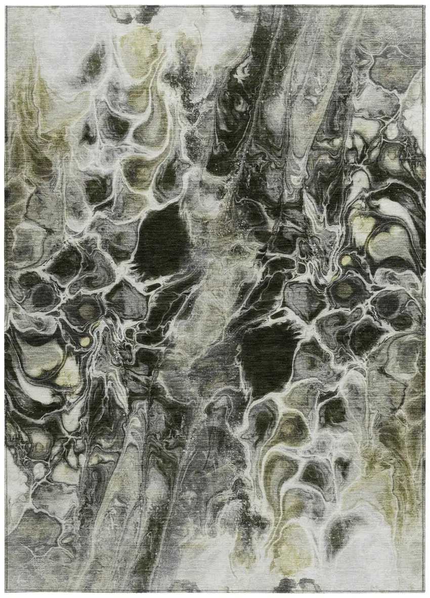 Pewter And Silver Abstract Washable Indoor Outdoor Area Rug Photo 9