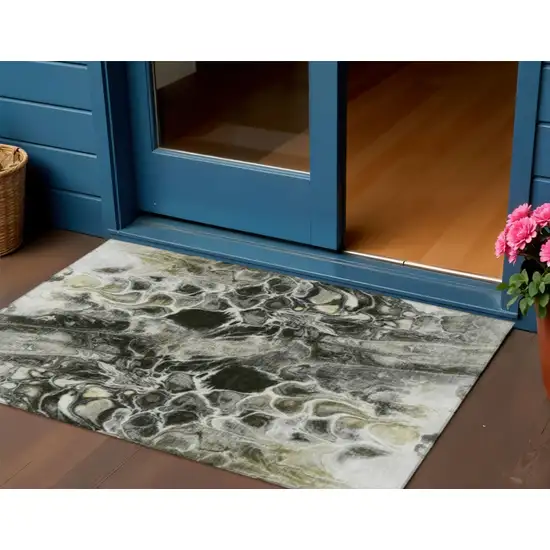Pewter And Silver Abstract Washable Indoor Outdoor Area Rug Photo 2