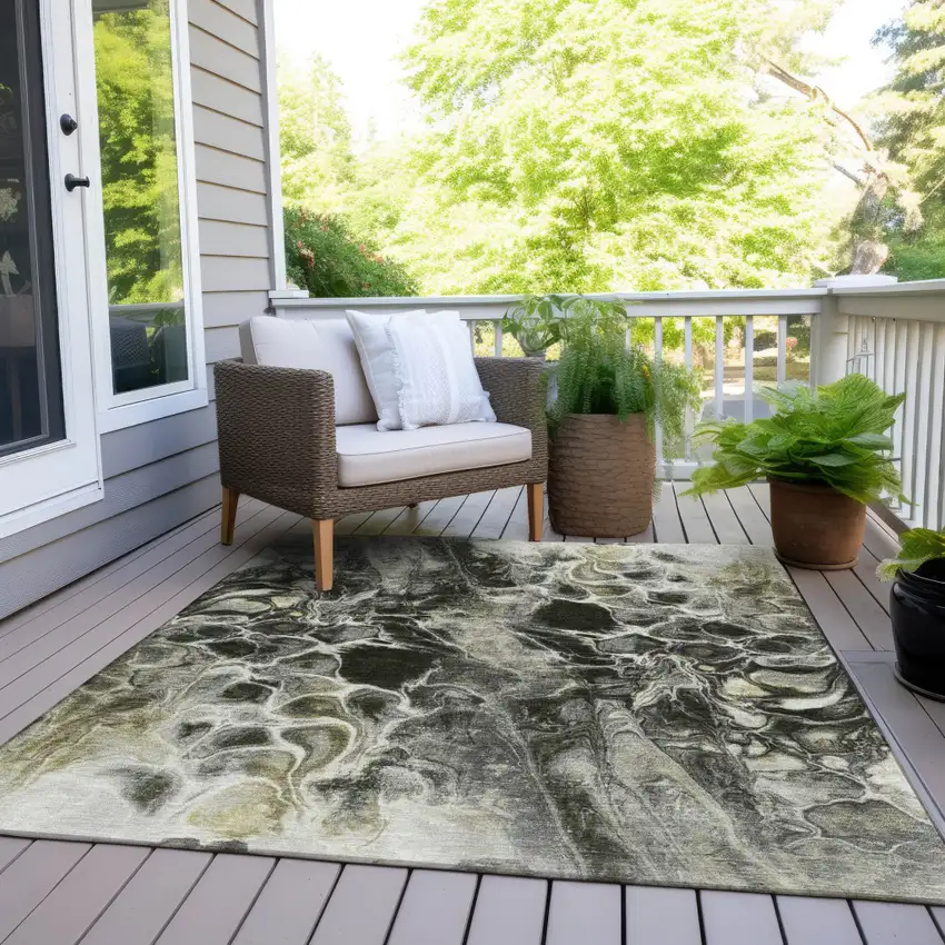 Pewter And Silver Abstract Washable Indoor Outdoor Area Rug Photo 7