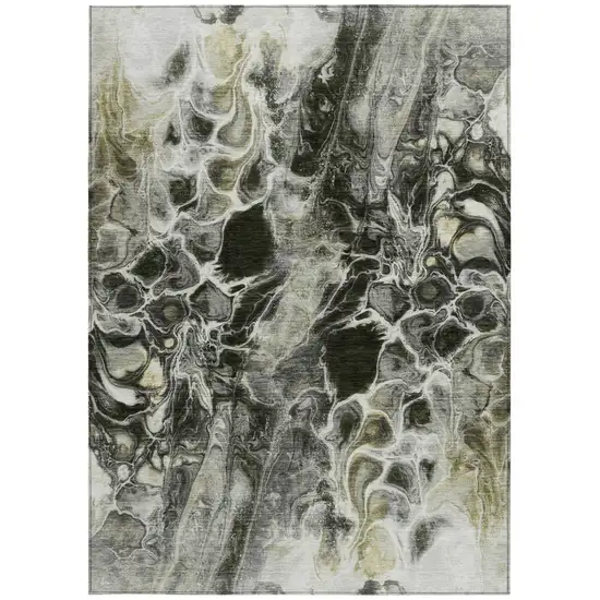 Pewter And Silver Abstract Washable Indoor Outdoor Area Rug Photo 9