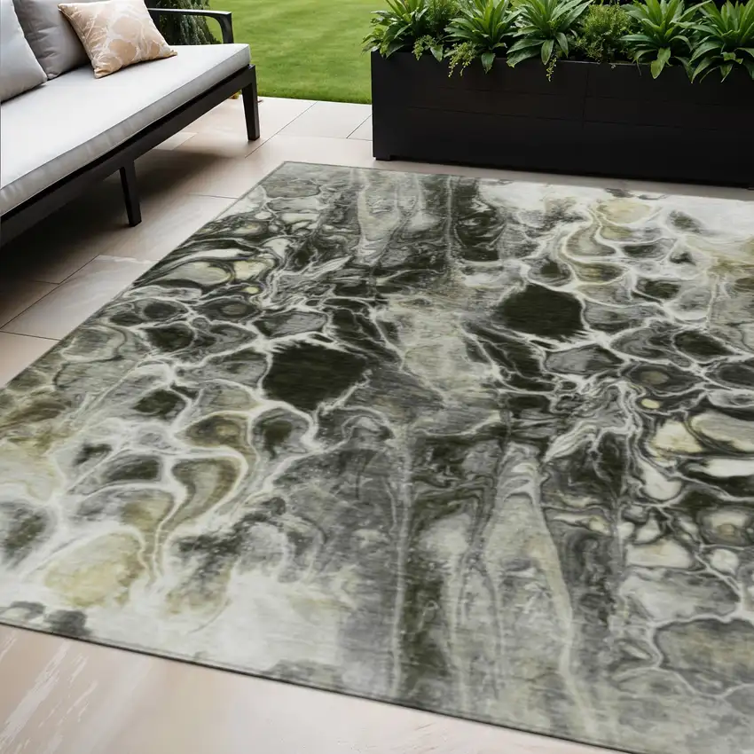 Pewter And Silver Abstract Washable Indoor Outdoor Area Rug Photo 2