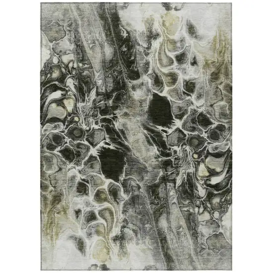 Pewter And Silver Abstract Washable Indoor Outdoor Area Rug Photo 8