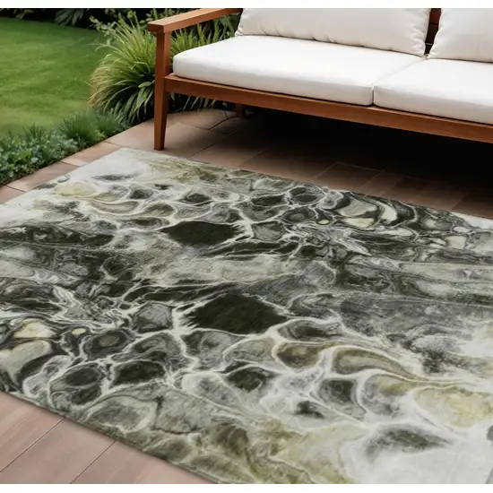 Pewter And Silver Abstract Washable Indoor Outdoor Area Rug Photo 2