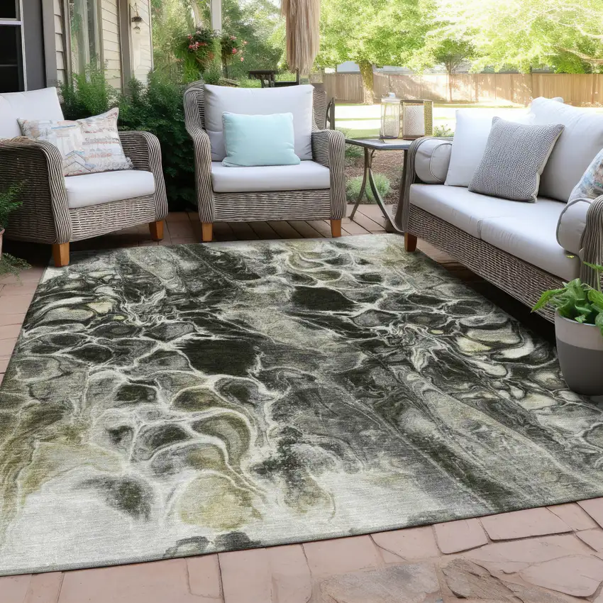 Pewter And Silver Abstract Washable Indoor Outdoor Area Rug Photo 4
