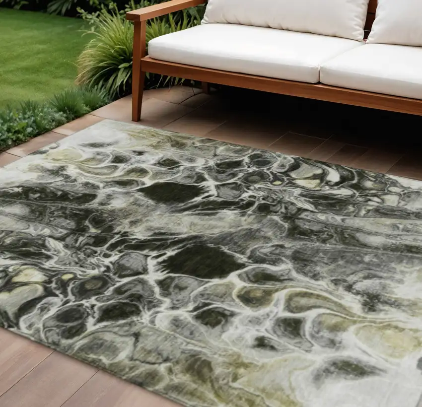 Pewter And Silver Abstract Washable Indoor Outdoor Area Rug Photo 2